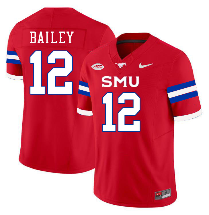 SMU Mustangs #12 Jake Bailey Jersey College Football Uniforms-Red